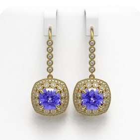13.4 ctw Tanzanite & Diamond Victorian Earrings 14K Yellow Gold