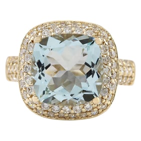 Aquamarine 14K Yellow Gold Diamond Ring