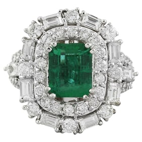 Emerald Diamond Ring 14K White Gold