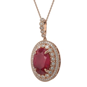 18.25 ctw Certified Ruby & Diamond Victorian Necklace 14K Rose Gold