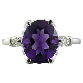 Amethyst Diamond Ring 14K White Gold