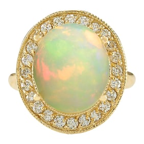 Opal 14K Yellow Gold Diamond Ring