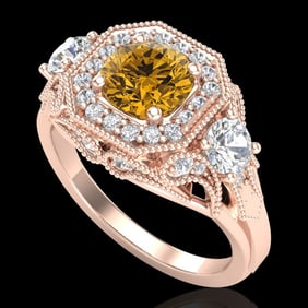 2.11 ctw Intense Fancy Yellow Diamond Art Deco Ring 18k Rose Gold