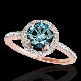 1.4 ctw SI Certified Fancy Blue Diamond Solitaire Halo Ring 10k Rose Gold