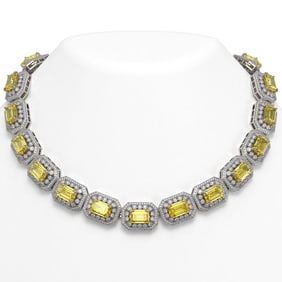 110.45 ctw Canary Citrine & Diamond Victorian Necklace 14K White Gold