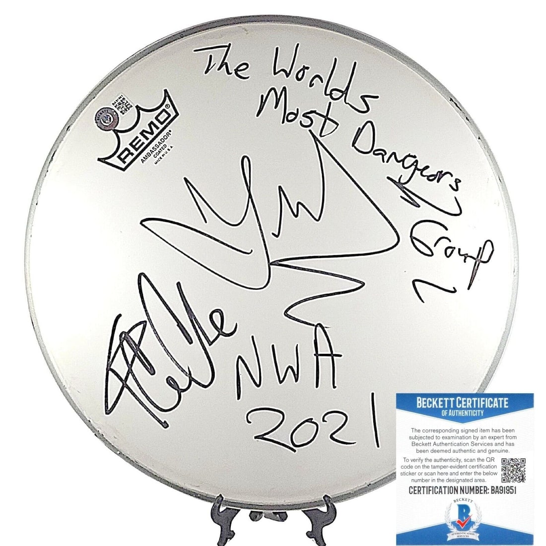 ice cube dj yella nwa signed: ice cube dj yella nwa signed drumhead straight outta compton rap hip hop beckett COA This autographed drum head is essential for any fan of N.W.A and their iconic album, Straight Outta Compton. Signed