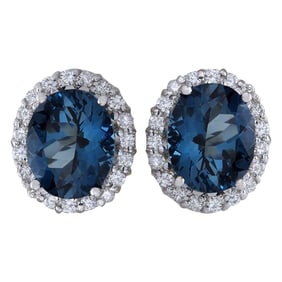 Topaz Diamond Earrings 14K White Gold