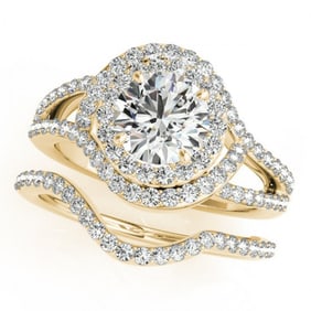 1.92 ctw Certified VS/SI Diamond 2pc Wedding Set Halo 14k Yellow Gold