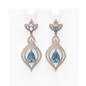 6.73 ctw Blue Topaz & Diamond Earrings 18K Rose Gold