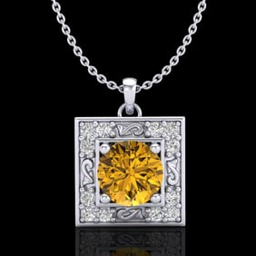 1.02 ctw Intense Fancy Yellow Diamond Art Deco Necklace 18k White Gold