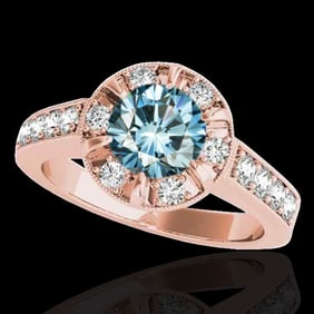 2 ctw SI Certified Fancy Blue Diamond Solitaire Halo Ring 10k Rose Gold