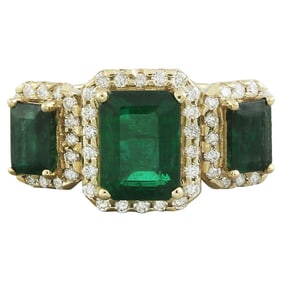 Emerald Diamond Ring 14K Yellow Gold