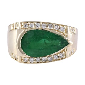 Emerald Diamond Ring 14K Yellow Gold