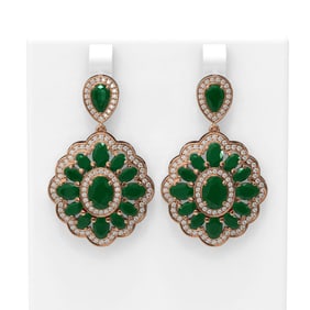 19.42 ctw Emerald & Diamond Earrings 18K Rose Gold