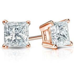 Natural 2.00 CTW Diamond Stud Earrings 18K Rose Gold