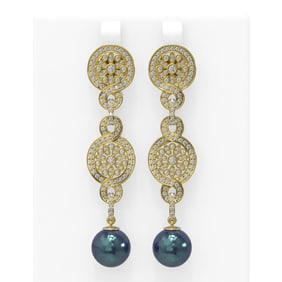 2.83 ctw Diamond & Pearl Earrings 18K Yellow Gold