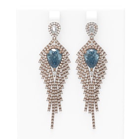 9.12 ctw Blue Topaz & Diamond Earrings 18K Rose Gold