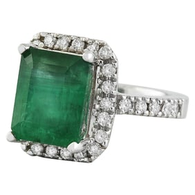 Emerald Diamond Ring 14K White Gold