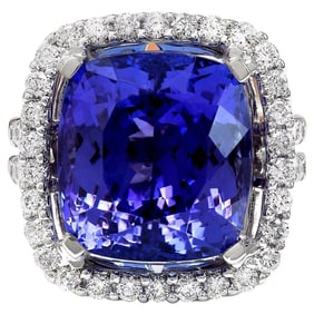17.14 CTW Tanzanite 18K White Gold Diamond Ring