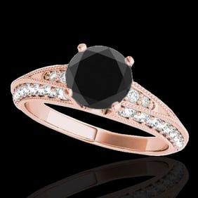 1.58 ctw Certified VS Black Diamond Solitaire Antique Ring 10k Rose Gold