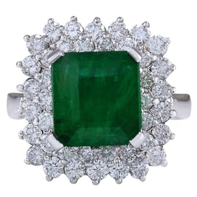 5.42 CTW Emerald 14K White Gold Diamond Ring