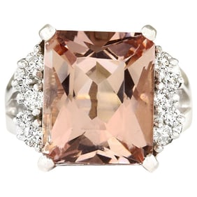 Morganite Diamond Ring 14 Karat White