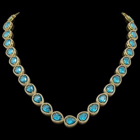 43.2 ctw Swiss Topaz & Diamond Micro Pave Halo Necklace 10k Yellow Gold