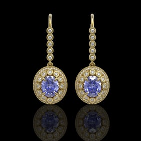 9.47 ctw Tanzanite & Diamond Victorian Earrings 14K Yellow Gold