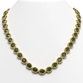 35.13 ctw Tourmaline & Diamond Micro Pave Halo Necklace 10k Yellow Gold