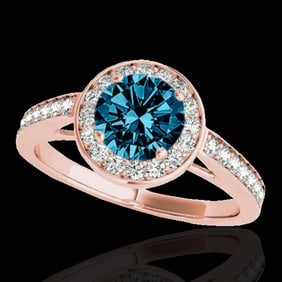 1.45 ctw SI Certified Fancy Blue Diamond Halo Ring 10k Rose Gold