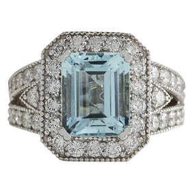 Natural Aquamarine Diamond Ring in 14