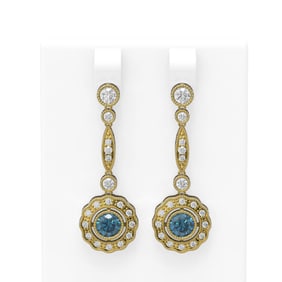 2.19 ctw Intense Blue Diamond Earrings 18K Yellow Gold