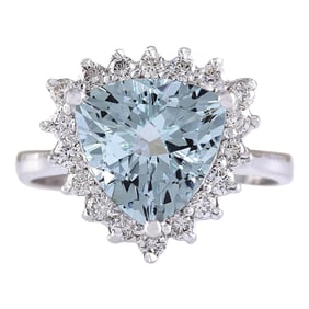 Aquamarine Diamond Ring 14K White Gold