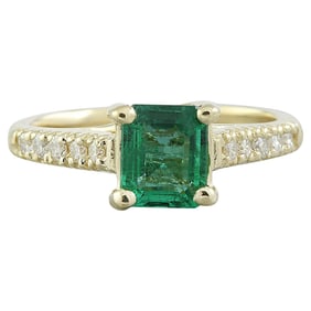 Emerald Diamond Ring 14K Yellow Gold