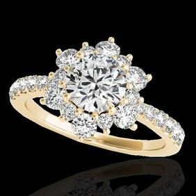 2 ctw Certified Diamond Solitaire Halo Ring 10k Yellow Gold