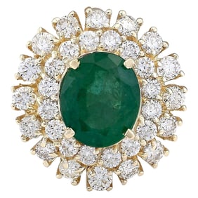 Emerald Diamond Ring 14K Yellow Gold