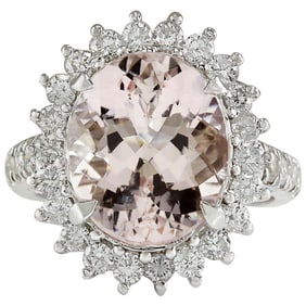 Morganite Diamond Ring 14K White Gold