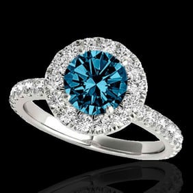 2 ctw SI Certified Fancy Blue Diamond Solitaire Halo Ring 10k White Gold