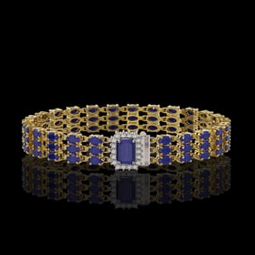 28.74 ctw Sapphire & Diamond Bracelet 14K Yellow Gold