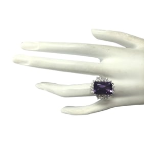 Natural Amethyst Diamond Ring In 14