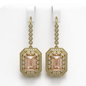 12.1 ctw Morganite & Diamond Victorian Earrings 14K Yellow Gold