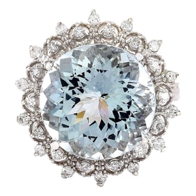 Aquamarine Diamond Ring 14K White Gold