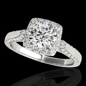 1.5 ctw Certified Diamond Solitaire Halo Ring 10k White Gold