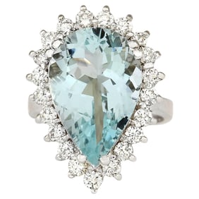 Natural Aquamarine Diamond Ring In 14