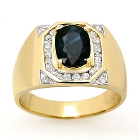 3.10 ctw Blue Sapphire & Diamond Men's Ring 14k Yellow Gold