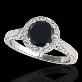 2.15 ctw Certified VS Black Diamond Solitaire Halo Ring 10k White Gold