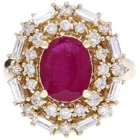 Ruby Diamond Ring 14K Yellow Gold
