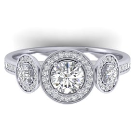 1.25 ctw VS/SI Diamond Art Deco 3 Stone Micro Ring 14k White Gold