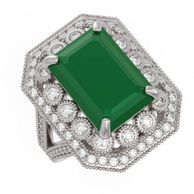 11.98 ctw Certified Emerald & Diamond Victorian Ring 14K White Gold