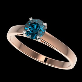 0.75 ctw Certified Intense Blue Diamond Engagment Ring 10k Rose Gold
